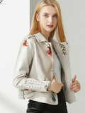 Floral Embroidery Faux Leather Biker Jacket