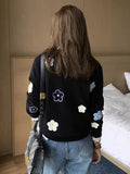 Floral Emobroidery O Neck Knitted Sweater