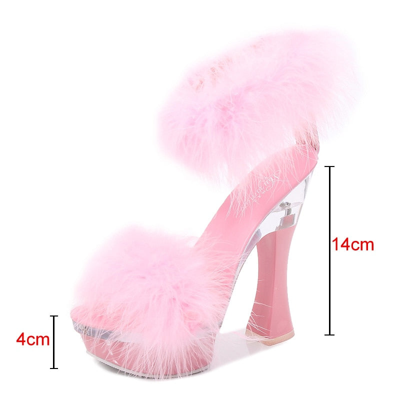 Thick High Heels Feather Buckles shoes
