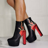 Shoes Flame Pattern Back Zipper High Heel Ankle Boots