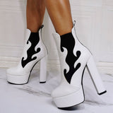 Shoes Flame Pattern Back Zipper High Heel Ankle Boots