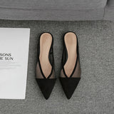 Shoes Mesh Hollow-out Suede Pointed Toe Flat Slippers