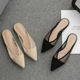 Shoes Mesh Hollow-out Suede Pointed Toe Flat Slippers