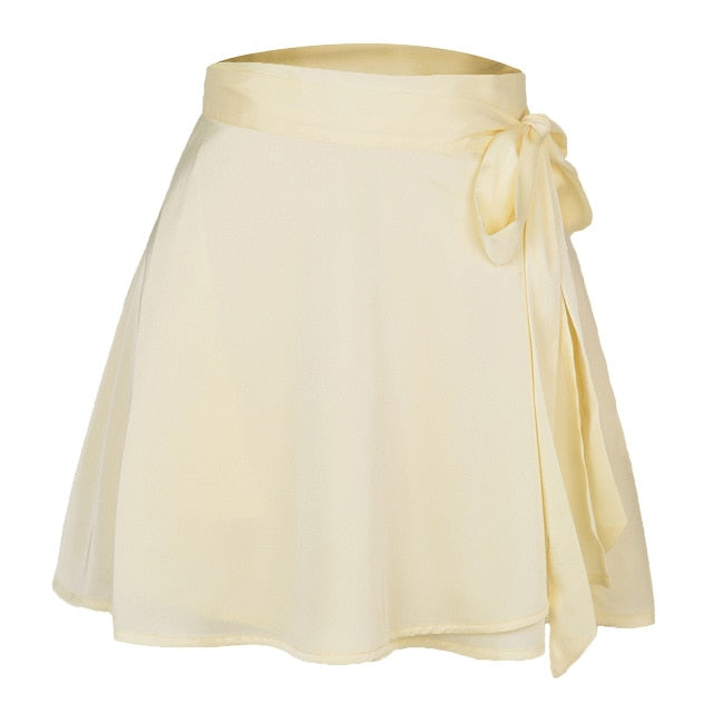 Lace-up Satin Wrap High Waist Solid Mini Skirt