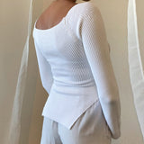 Ribbed Square Neck Long Sleeve Top