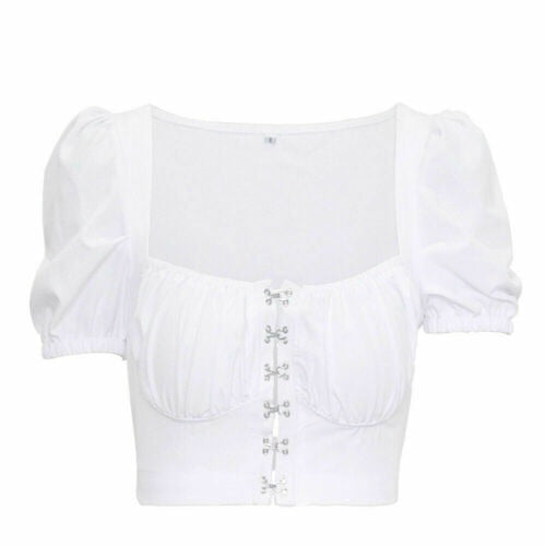 Square Neck Short Sleeve Solid Crop Top
