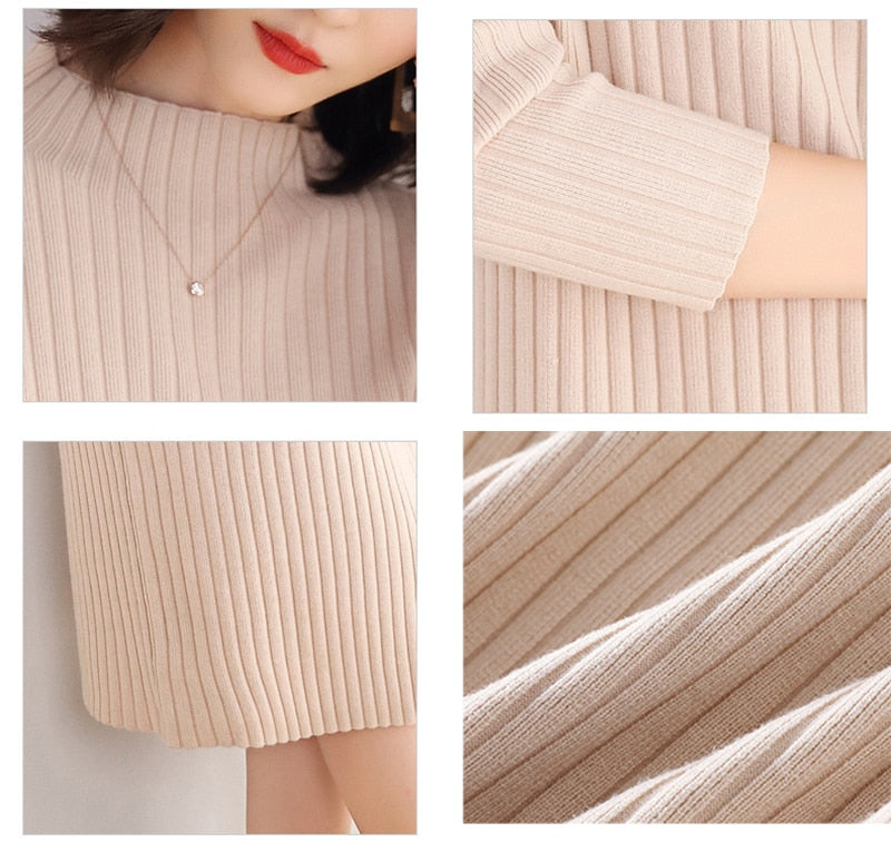 Knee-length Solid Color O-Neck Sweater