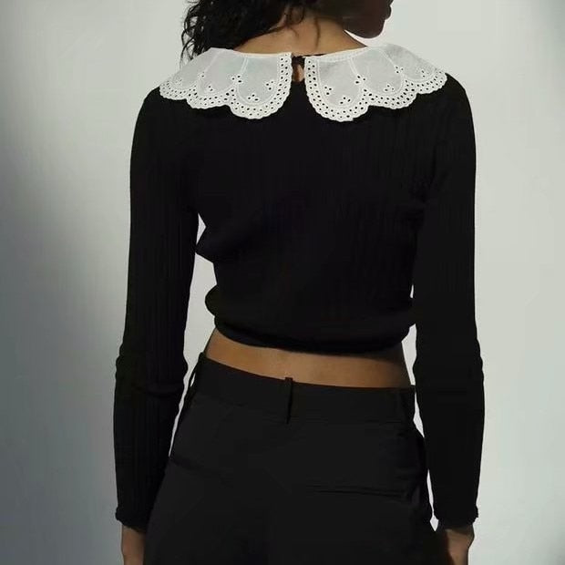 Knitted Long Sleeve Peter Pan Collar Pullover