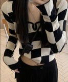 Knitted Long Sleeve Plaid Top
