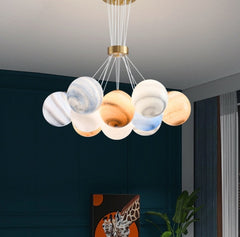 Multi-color glass orb pendant lamp styled for Nordic gallery interiors